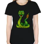 Women's Snake Print Crew Neck T-Shirt - Black