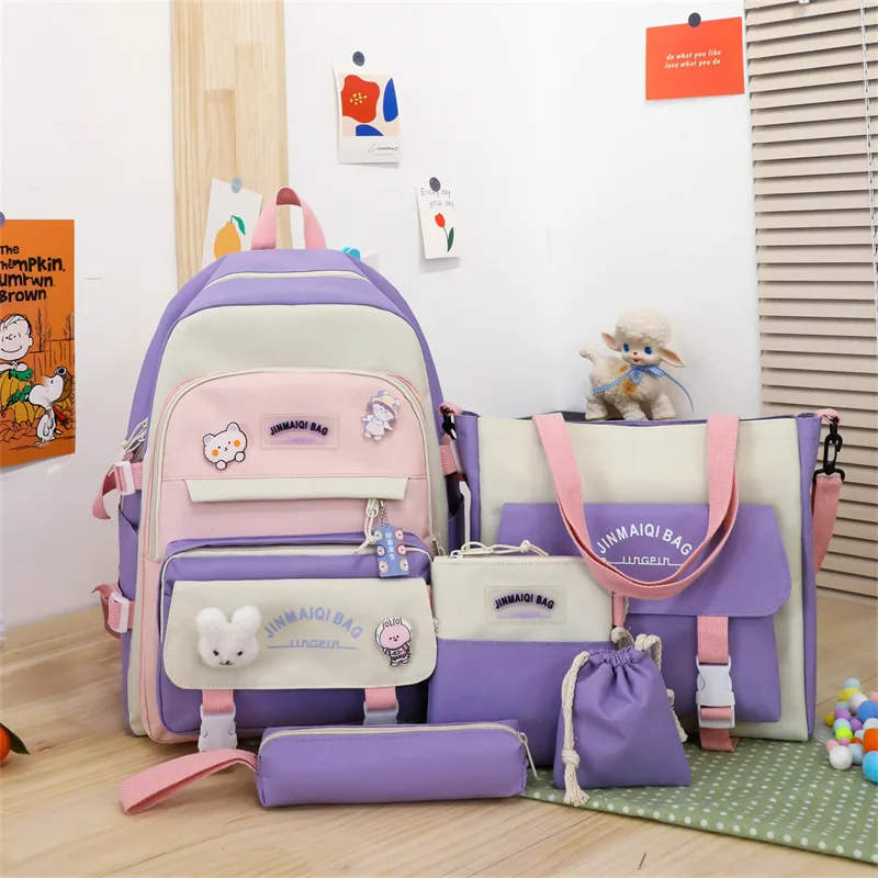 Girls Color Contrast Cute Large Capacity Backpack Purple - Shop at LoveMi