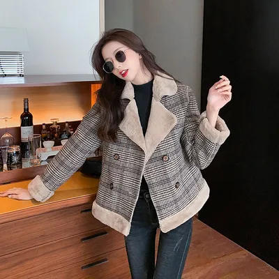 Autumn And Winter Tide All match Thick Plaid Woolen Fur Photo Color - Shop at LoveMi