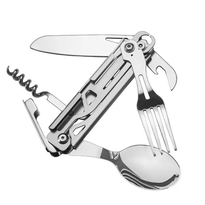 Outdoor Combination Tableware Stainless Steel Disassembly Knife And Fork Set Silver - Shop at LoveMi