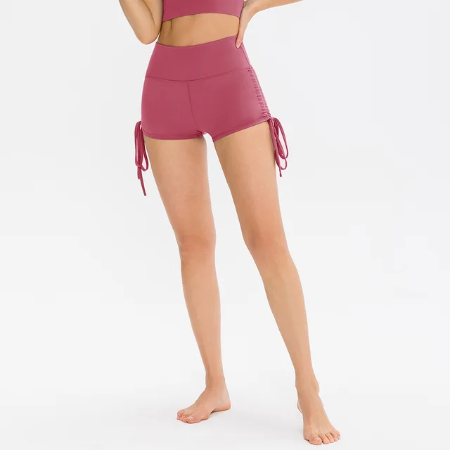 Women's Nude Yoga Shorts Tight Drawstring High Waist Merlot - Shop at LoveMi