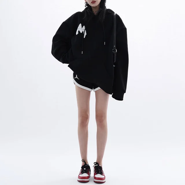 Women's Design M Foam Letters Hoodie Black - Shop at LoveMi