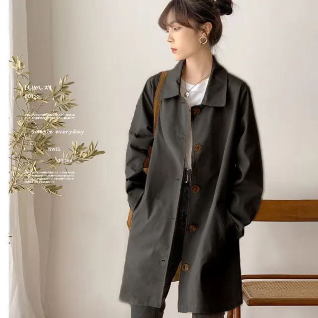 Women's Simple Early Autumn Mid length Trench Coat Black - Shop at LoveMi