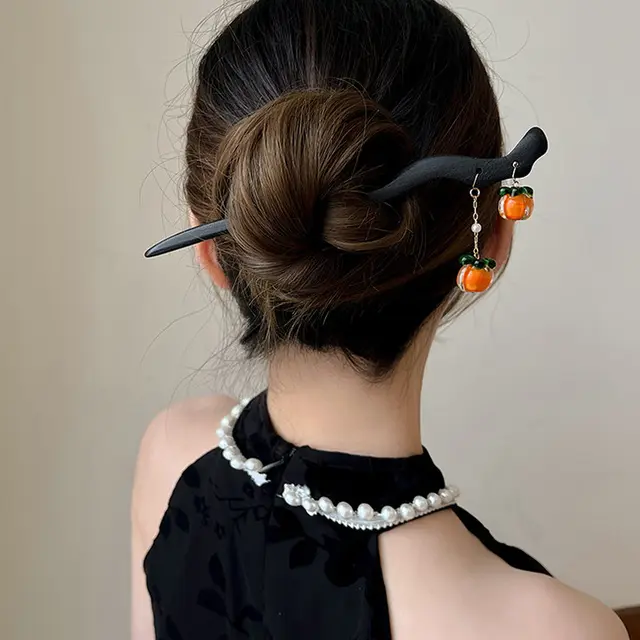 Women's Summer Antique High quality Wooden Hairpin Hair Accessories Persimmon Ruyi - Shop at LoveMi