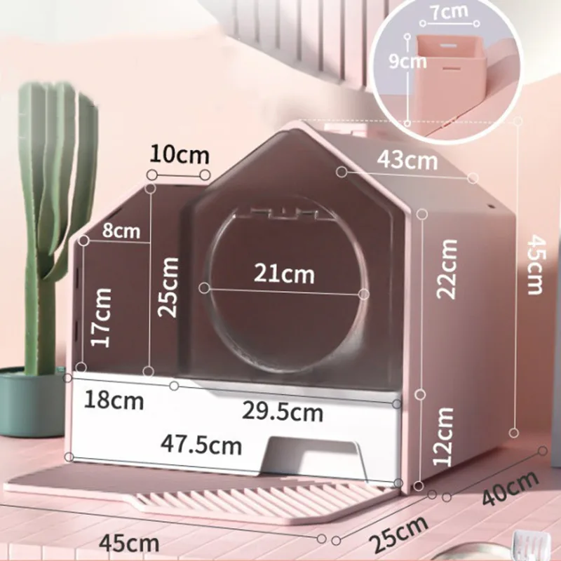 Fully Enclosed Household Anti splash Drawer Type Odor proof Cat Litter Box Cherry Blossom Pink - Shop at LoveMi