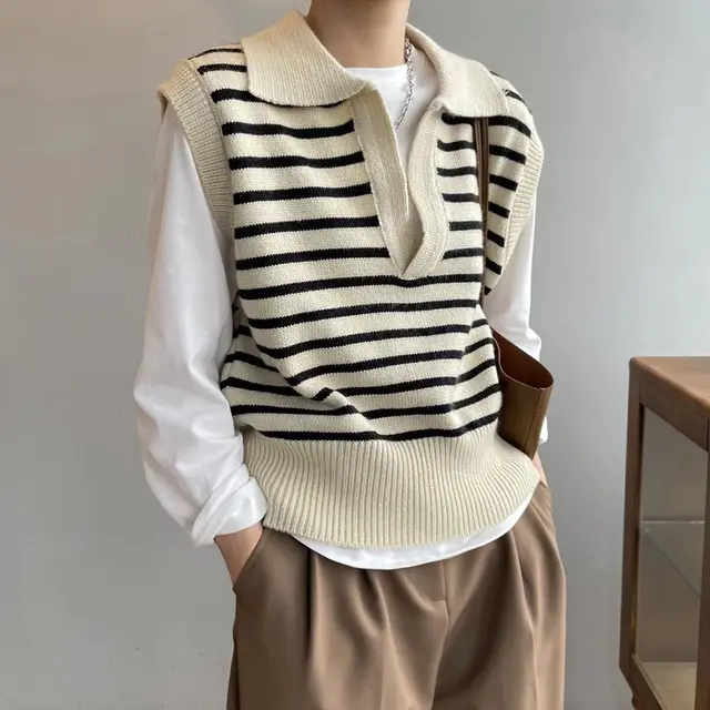Color Matching Vest Korean Loose Waistcoat Beige - Shop at LoveMi