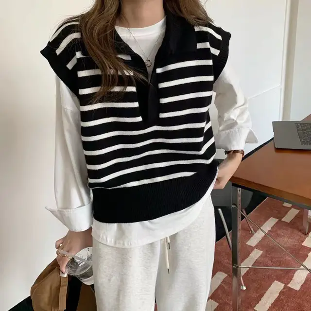 Color Matching Vest Korean Loose Waistcoat Black - Shop at LoveMi