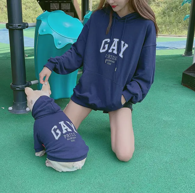 Washed Cotton Pet Parent Child Embroidered Patch Letter Sweatshirt Navy Blue - Shop at LoveMi