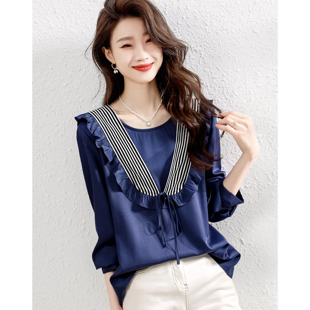 Big name Fungus Edge Casual Loose Stitching Collar Shirt Blue - Shop at LoveMi