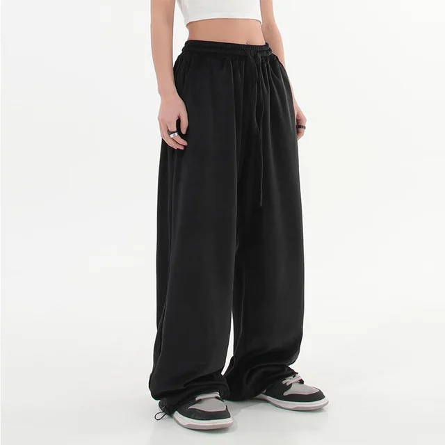 American High Street Gold Velvet Wide Leg Pants Women's High Waist Black - Shop at LoveMi
