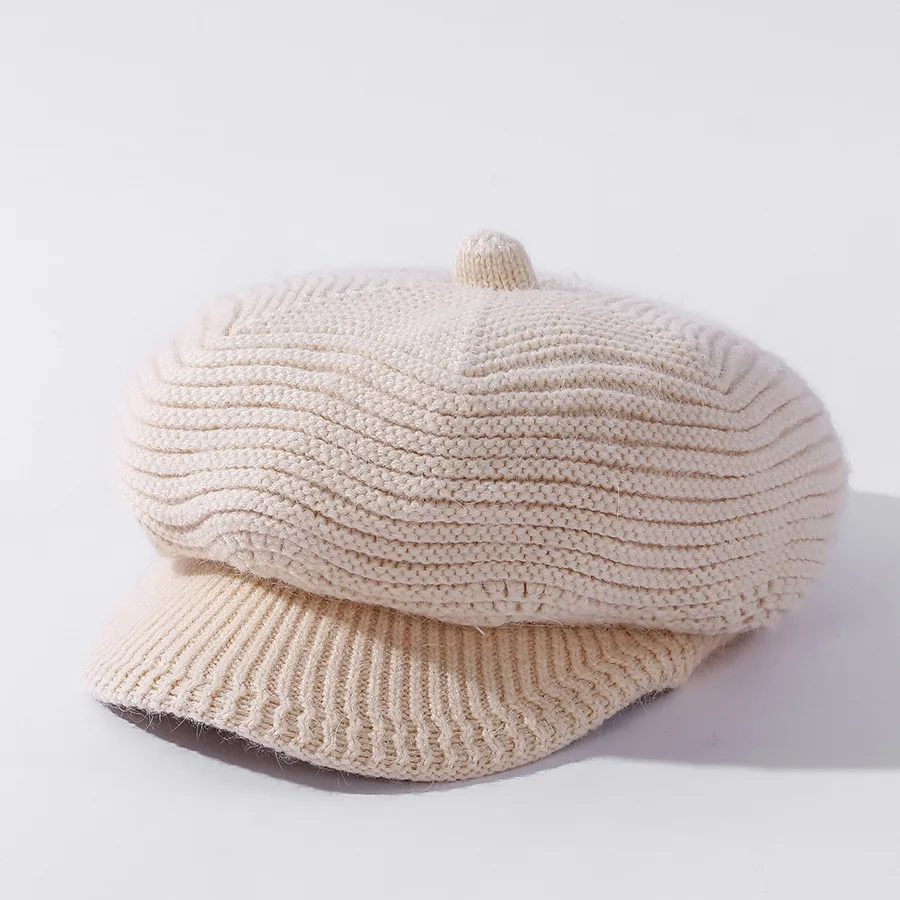 Middle aged And Elderly Women's Velvet Solid Color Knitted Rabbit Fur Hat Beige - Shop at LoveMi