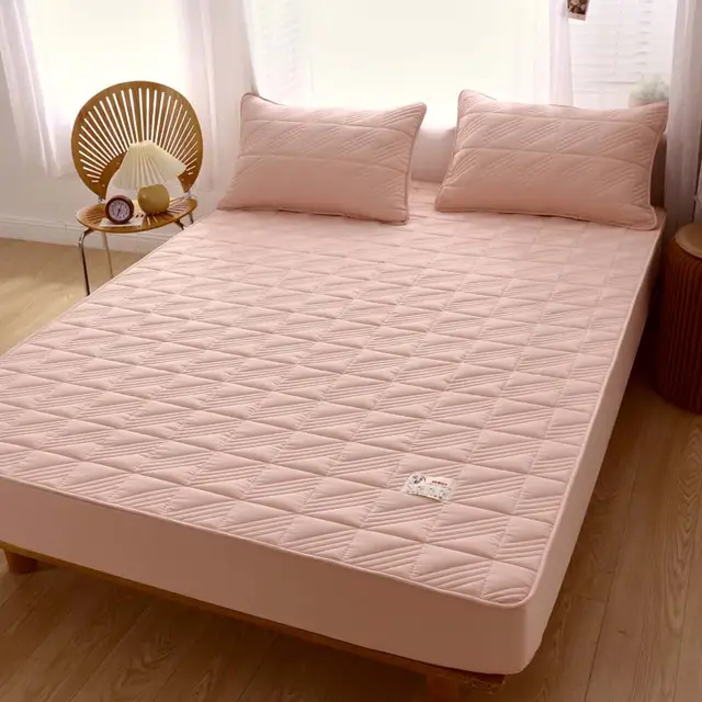 Pure Cotton Bed Sheet Single Piece Thickened Quilted Anti mite Mattress Protector Pink - Shop at LoveMi
