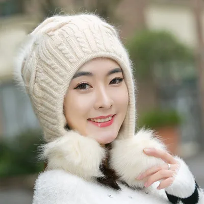 Winter Korean Style Fleece Rabbit Fur Hat Circle Thick Beige - Shop at LoveMi