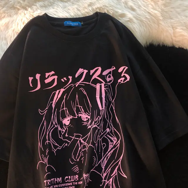 Women's Short Sleeve Harajuku Kawaii Casual Girl T shirt Top Black Cotton - Shop at LoveMi