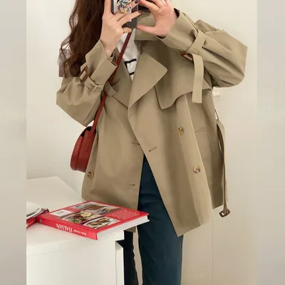 Khaki Trench Coat For Women British Style Small Short Thin Coat Khaki - Shop at LoveMi
