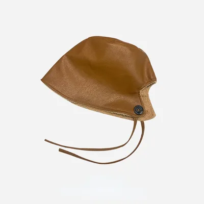 Lace Up Basin Hat With Rear Split PU Leather Light Brown - Shop at LoveMi