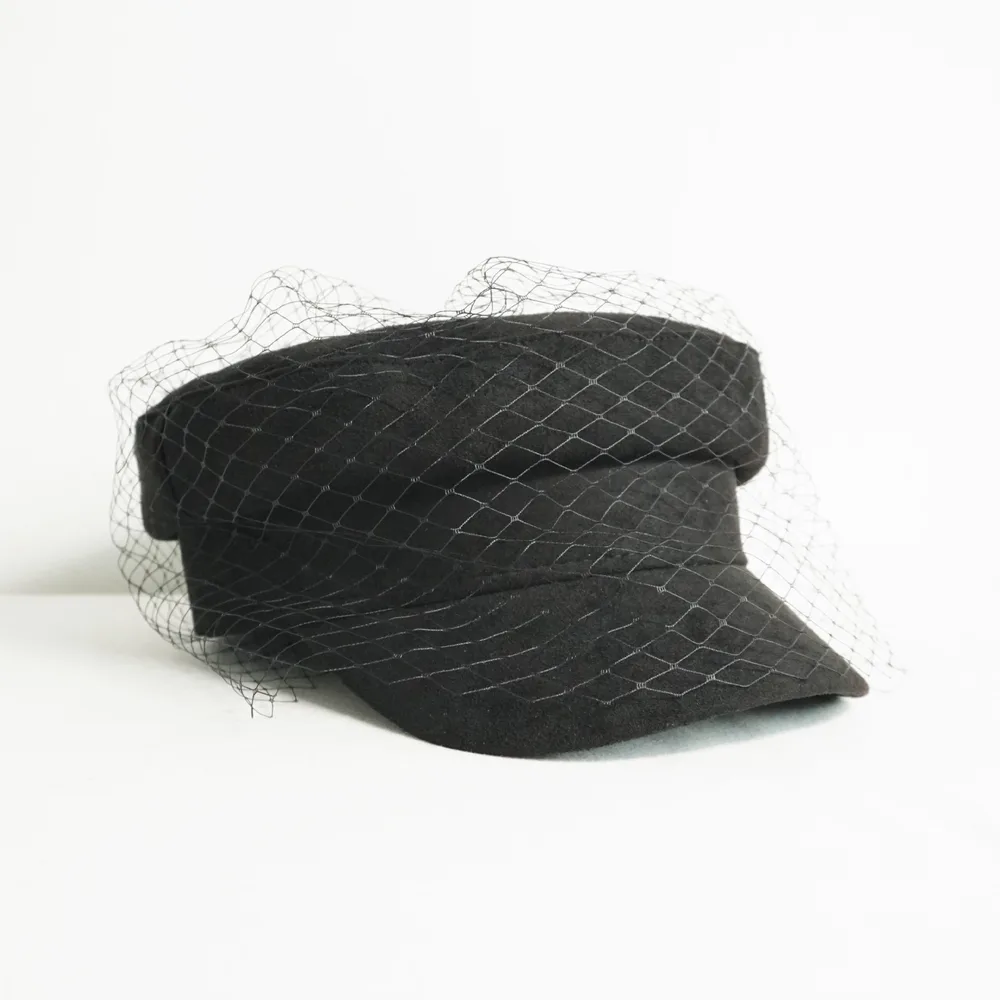 Women's Flat Top Denim Mesh Navy Hat Suede Black - Shop at LoveMi