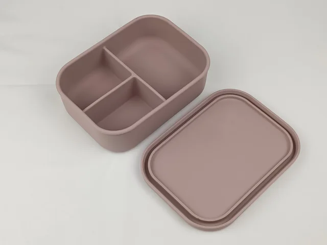 Food Grade Silicone Crisper Three Compartment Portable Rectangle Pink - Shop at LoveMi