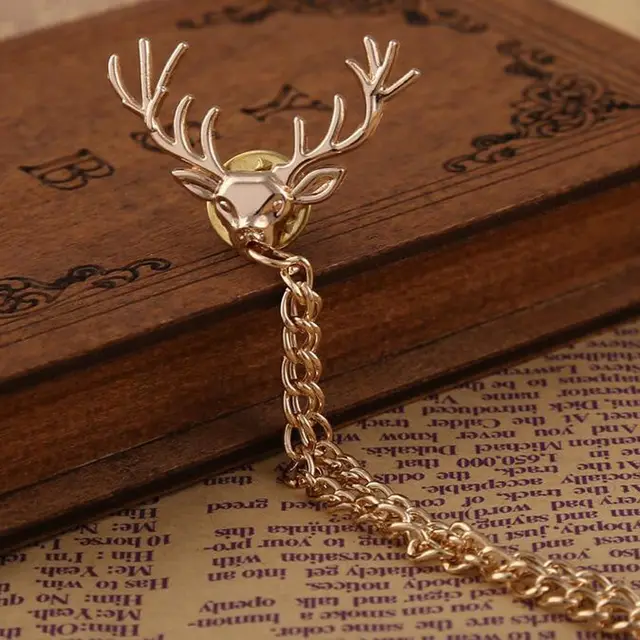 European And American Tassel Chain Deer Head Collar Pin Men's Brooch Gold - Shop at LoveMi