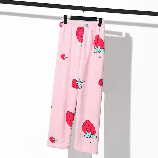Thickened Autumn And Winter Flannel Warm Home Pants Pink Strawberry - Shop at LoveMi