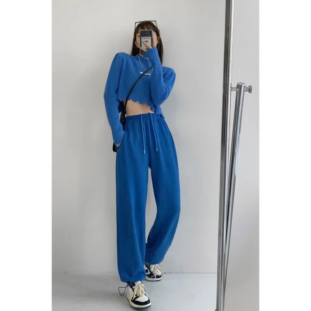Women's Loose Casual Drawstring Slim High Waist Leggings Blue - Shop at LoveMi