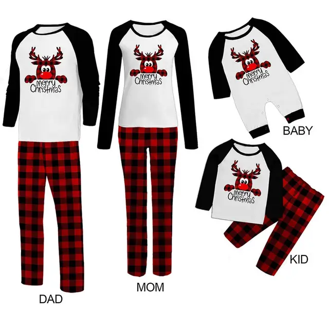Family Christmas Pajamas Matching Sets Christmas Sleepwear Parent Child Pjs Outfit For Christmas Holiday Xmas Party Black And White - Shop at LoveMi