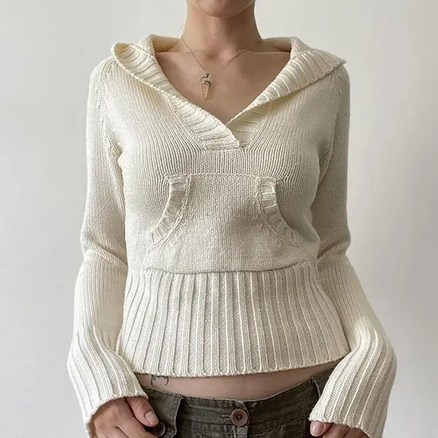 Street Babes Retro High Waist Pocket Hooded Sweater White - Shop at LoveMi
