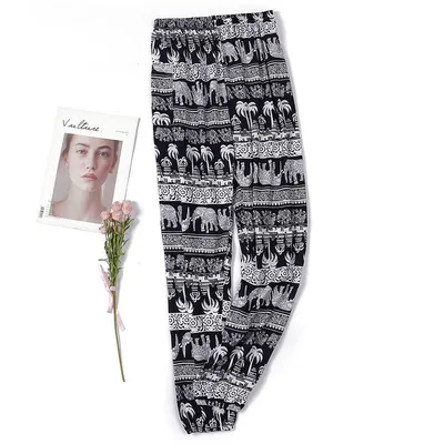 Women's Plus Size Cotton Pajama Pants Trousers Striped Elephant - Shop at LoveMi