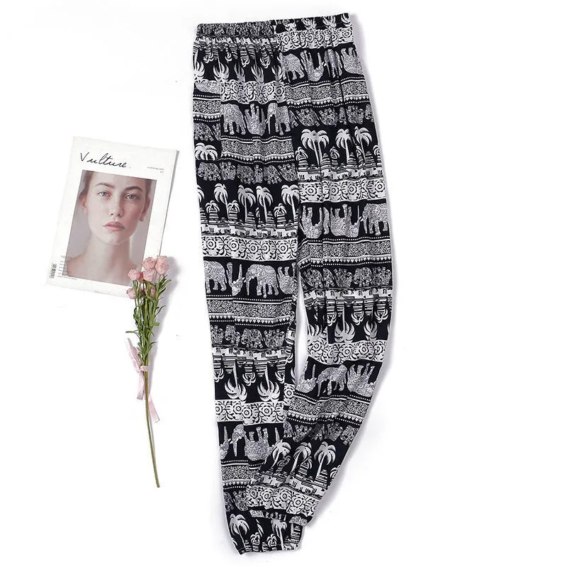 Women's Plus Size Cotton Pajama Pants Trousers Striped Elephant - Shop at LoveMi
