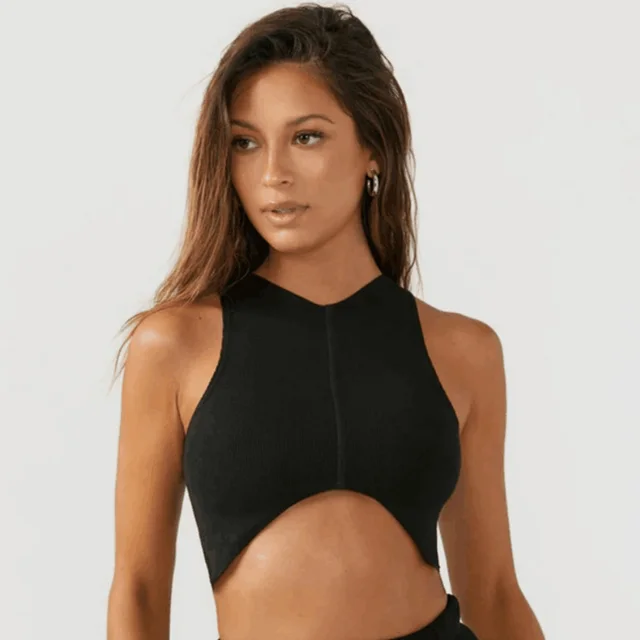 Slim V Neck Yoga Vest Women's Running Fitness Top Black - Shop at LoveMi