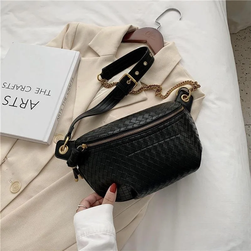 Braided Women's Bag With Oblique Chest And Shoulder Black - Shop at LoveMi