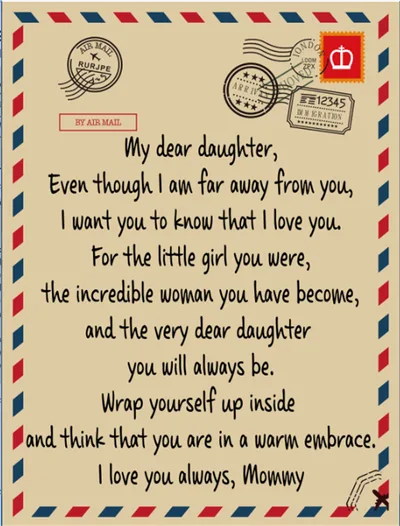 Envelope Letter Writing Flannel Lamb Wool Blanket Eng Mammy To Daughter2 - Shop at LoveMi