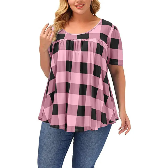 Women's Short Sleeve Round Neck Loose Printed T Shirt Pink - Shop at LoveMi