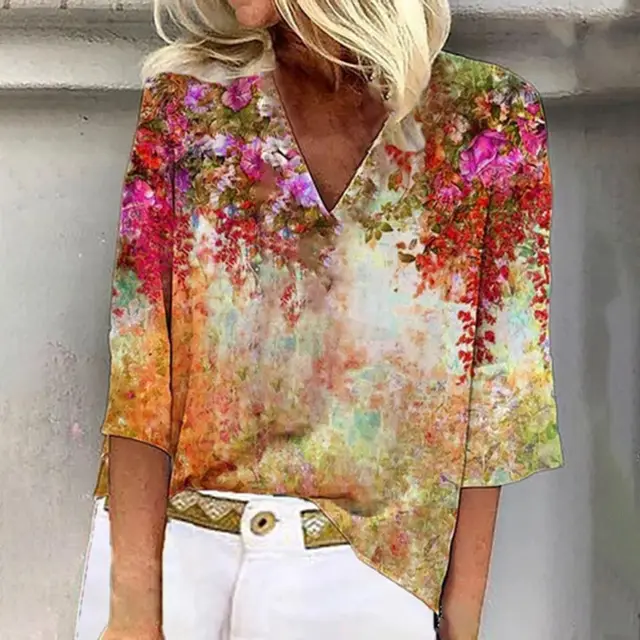 Spring And Summer New Pullover Loose Tie dye Print T shirt Top Red - Shop at LoveMi