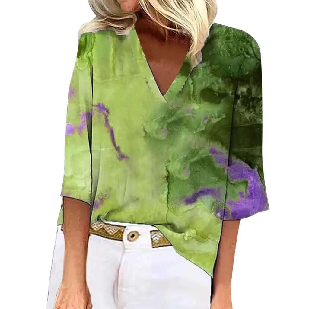 Spring And Summer New Pullover Loose Tie-dye Print T-shirt Top - Yellow