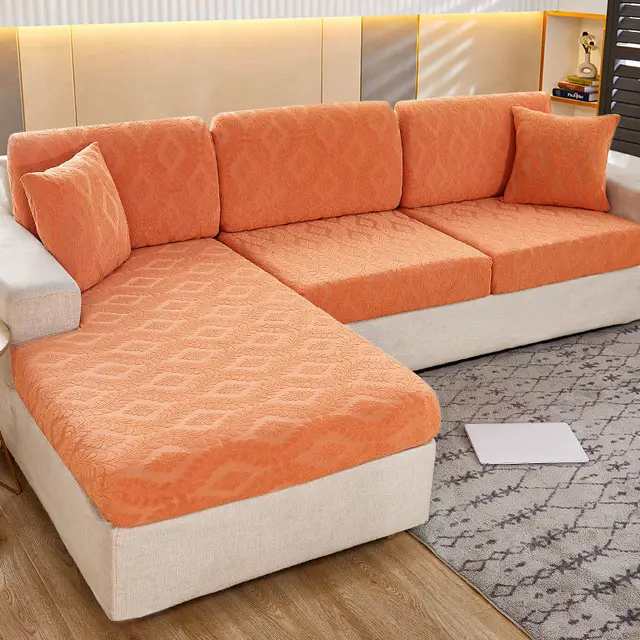 Sofa Cover Elastic Jacquard Velvet Cover Non slip Simple Ling Ti Orange - Shop at LoveMi