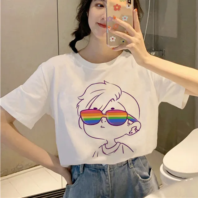 Personality Couple Wear Rainbow Letter Print Casual Short Sleeve T Shirt 2 Style - Shop at LoveMi