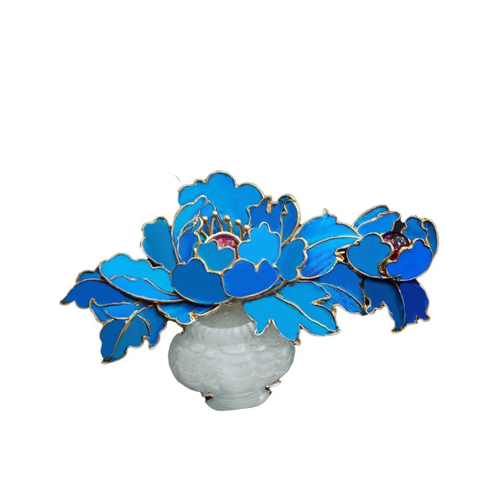 Fashion Vintage Blue Peony Brooch Accessories Blue - Shop at LoveMi