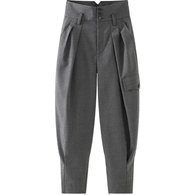 Women's Fashion Loose High Waist Suit Pants Grey - Shop at LoveMi