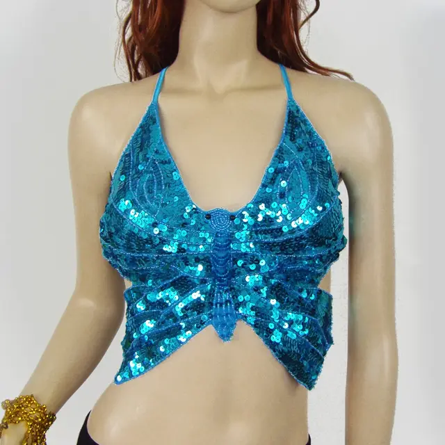 Belly Dance Sequin Butterfly Bra DS Nightclub Stage Lack Blue - Shop at LoveMi