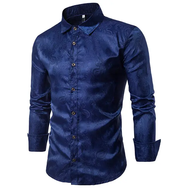 Embroidered Pattern Long Sleeve Plus Size Shirt Navy Blue - Shop at LoveMi