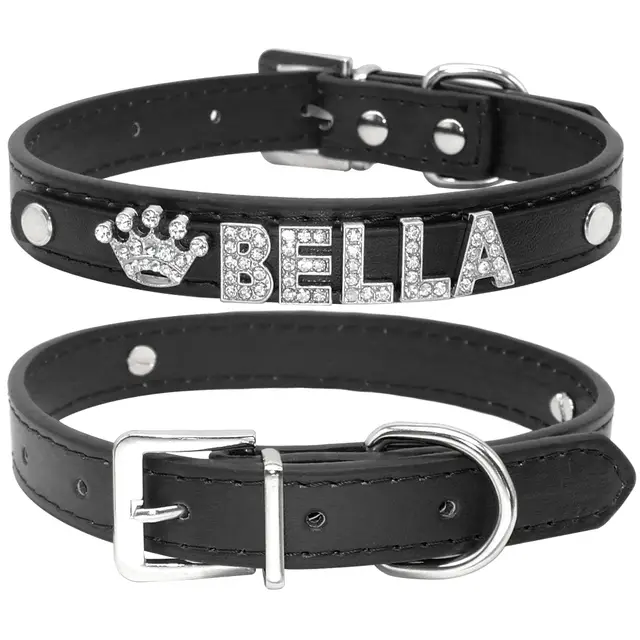 Personalized Cat Collar Rhinestone Puppy Small Dogs Collars Black - Shop at LoveMi
