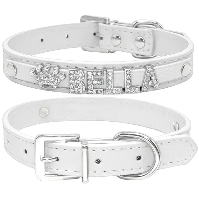 Personalized Cat Collar Rhinestone Puppy Small Dogs Collars White - Shop at LoveMi