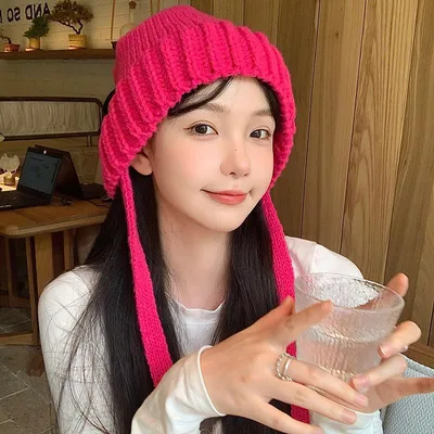 Women's Fashion Korean Style Trendy Warm Knitted Hat Red - Shop at LoveMi