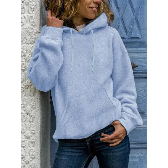 Loose Top Women's Solid Color Crew Neck Sweater Blue - Shop at LoveMi