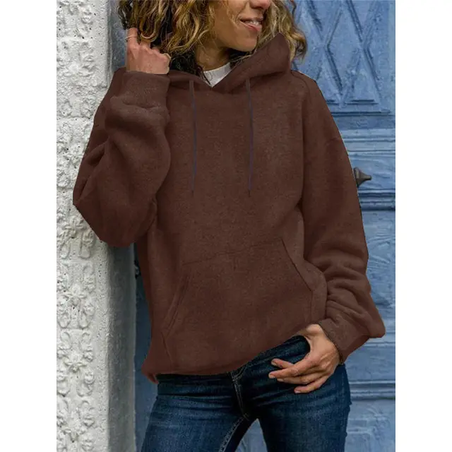 Loose Top Women's Solid Color Crew Neck Sweater Coffee - Shop at LoveMi