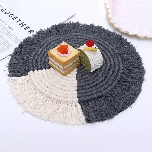 Hand woven Thickening Heat Insulation Pad Bohemian Placemat Tassel White And Black - Shop at LoveMi