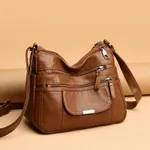 Versatile Washed Soft Leather One-Shoulder Crossbody Bag - Yellow