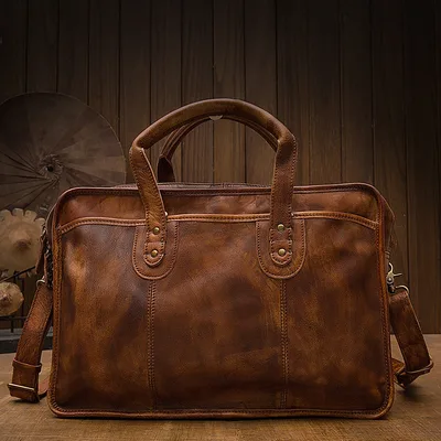 Men's Vintage First Layer Leather Travel Briefcase 9088Briefcase - Shop at LoveMi