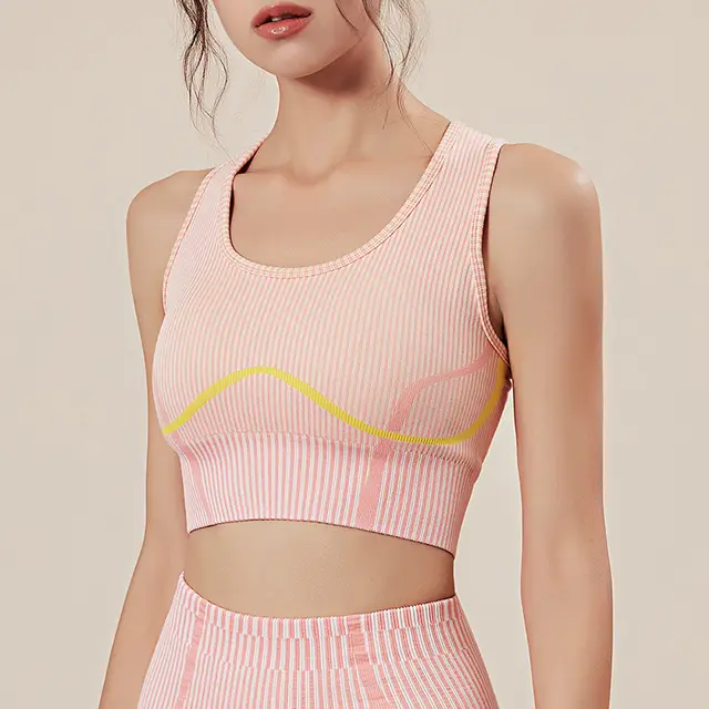 New High Elastic Striped Yoga Clothing Quick Dry Breathable Sports Bra Pink - Shop at LoveMi